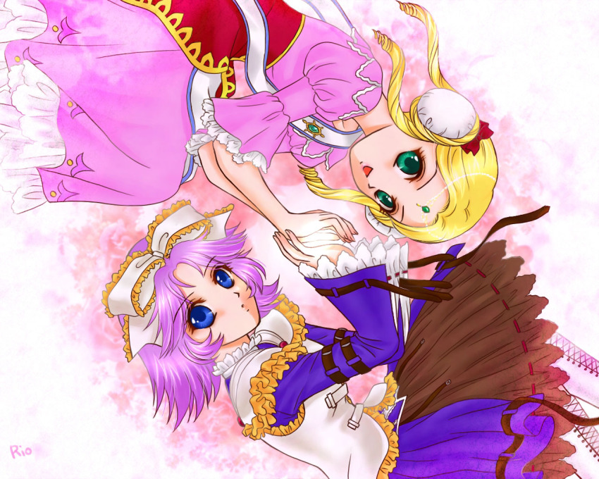 banpresto blonde_hair latune_subbota purple_hair ribbon shine_hausen skirt super_robot_wars super_robot_wars_original_generation