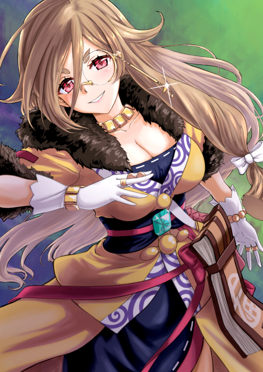 1girl absurdres blush breasts creditta_(princess_connect!) glasses highres large_breasts long_hair open_mouth princess_connect! red_eyes