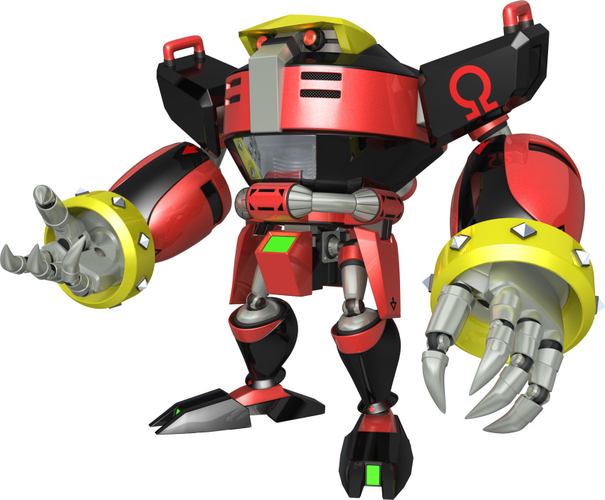 3d absurdres claws e-123_omega full_body highres humanoid_robot looking_afar official_art omega_symbol red_eyes robot simple_background sonic_(series) standing third-party_source transparent_background