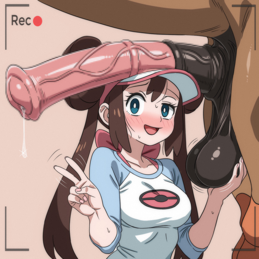1boy 1girl :d animal_penis bestiality blue_eyes blush breasts brown_hair caressing_testicles censored creatures_(company) double_bun erection game_freak gen_7_pokemon hair_bun hippo_power horse horse_penis huge_penis large_testicles long_hair looking_at_viewer medium_breasts mosaic_censoring mudsdale nintendo open_mouth penis poke_ball_print pokemon pokemon_(creature) pokemon_bw2 pokephilia precum raglan_sleeves recording rosa_(pokemon) sidelocks size_difference smile solo_focus sweat testicles tongue tongue_out twintails v veins veiny_penis visor_cap