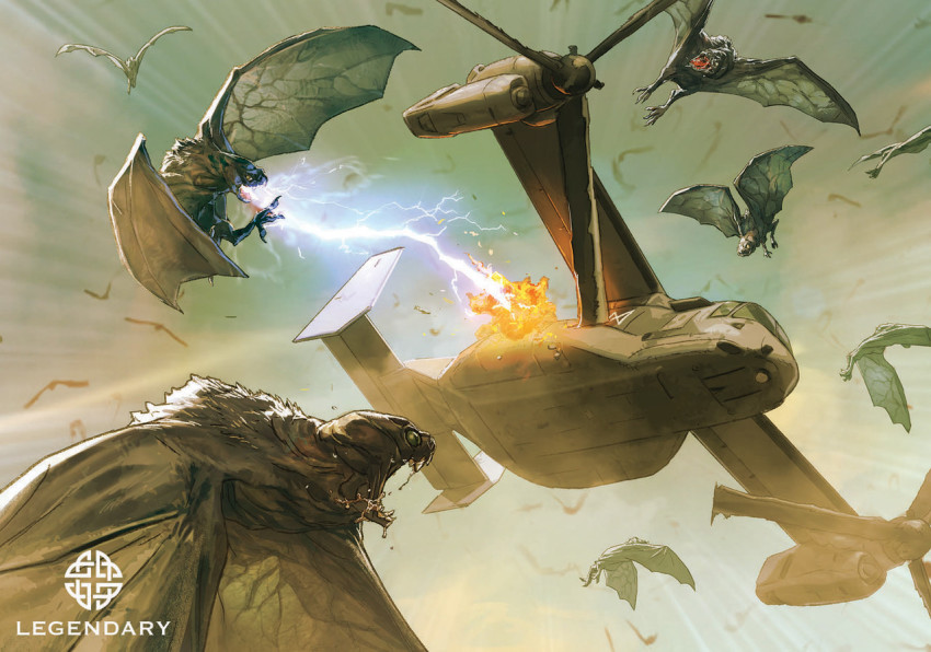 aerial_battle aircraft battle bell_helicopter boeing boeing_defense,_space_&amp;_security breath_weapon cloud cross_promotion electricity energy energy_beam explosion fire flying glowing kaiju king_kong_(series) kong:_skull_island legendary_pictures lightning mercenary military military_transport_aircraft military_vehicle mohammad_yazid monarch_(monsterverse) monster monsterverse mouth_beam official_art paramilitary promotional_art psychovulture skull_island:_the_birth_of_kong sky tie-in tiltrotor v-22_osprey viral_marketing vtol wings