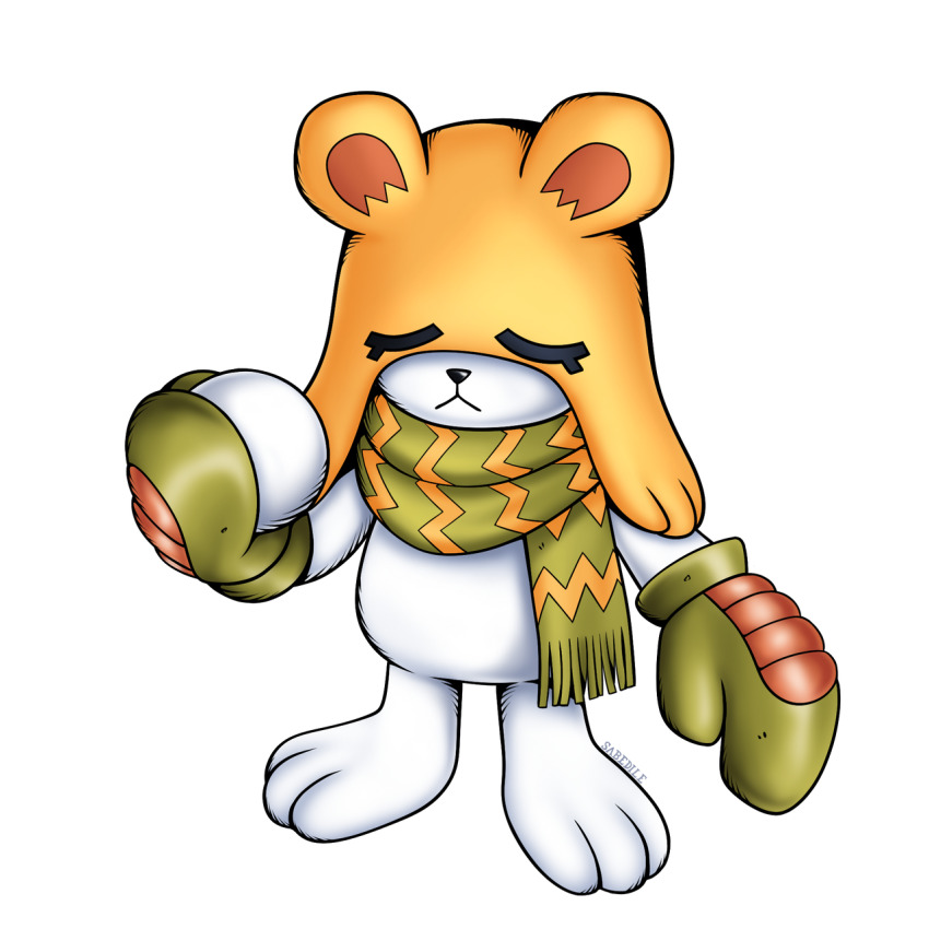 bear chackmon digimon digimon_(creature) gloves highres oridigi original sabedile scarf solo