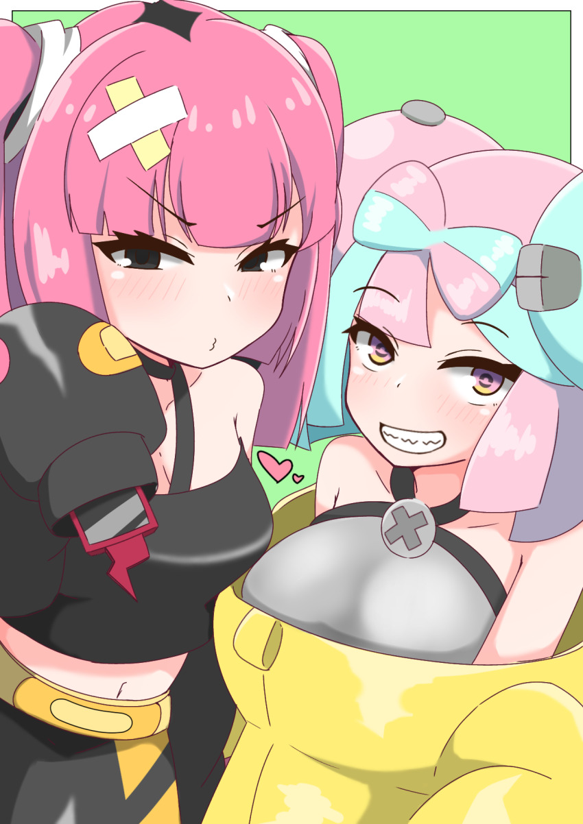 2girls coral_(pokemon) highres iono_(pokemon) multicolored_hair multiple_girls nintendo pink_hair pokemon pokemon_h pokemon_sv taka_(pixiv_74040157) two-tone_hair x