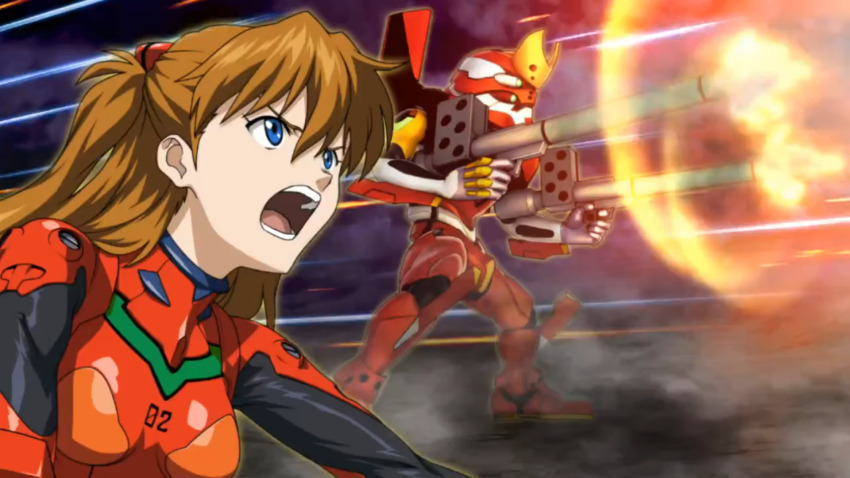 1girl attack bandai_namco blue_eyes bodysuit breasts eva_02 gun highres holding holding_knife holding_weapon interface_headset_(evangelion) knife long_hair mecha mecha_pilot_suit medium_breasts motion_lines neon_genesis_evangelion official_art orange_hair plugsuit_(evangelion) red_bodysuit rifle robot serious source_request souryuu_asuka_langley standing super_robot_wars super_robot_wars_dd two_side_up very_long_hair weapon