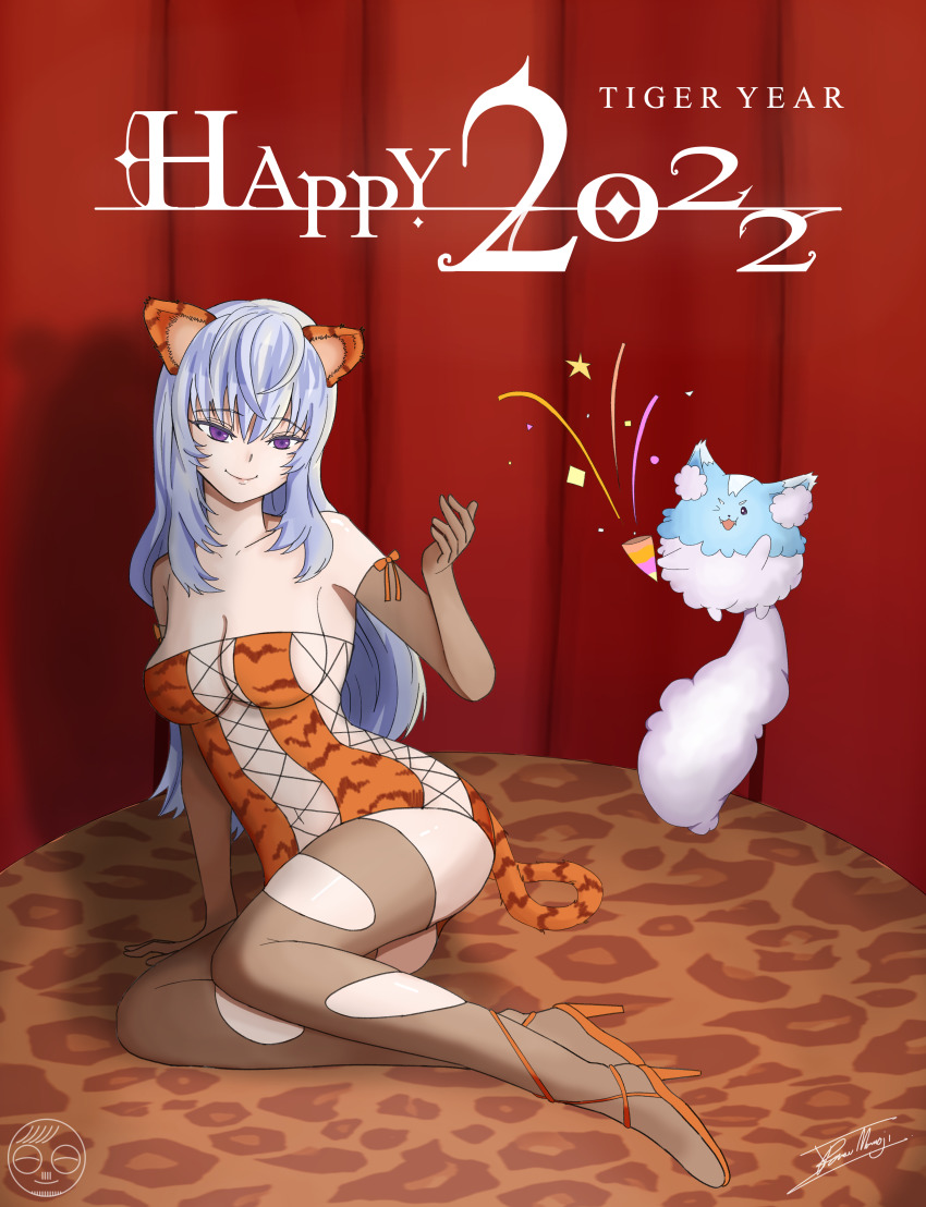 2022 absurdres animal_costume animal_ears animal_print belian_(epic_seven) cat_ears cat_girl cat_tail epic_seven highres irasu_manaoji self-upload tail tiger_costume tiger_print