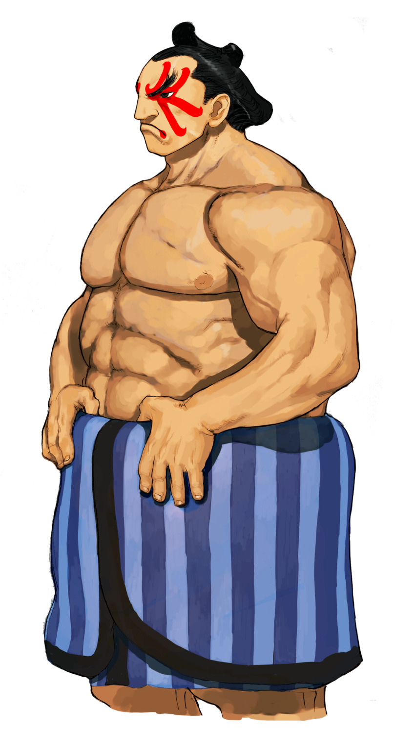 1boy capcom_vs_snk chonmage e._honda facepaint game_cg highres ikeno_daigo loincloth male_focus mawashi muscular muscular_male non-web_source official_art scowl solo street_fighter sumo topknot v-shaped_eyebrows white_background
