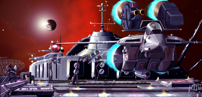 antennae armd armor cannon canopy choujikuu_yousai_macross cockpit earth_(planet) energy_weapon gunpod helmet highres i.t.o_daynamics jolly_roger lens_flare macross macross:_do_you_remember_love? mecha pilot pilot_suit planet radar realistic robot science_fiction sdf-1 space spacecraft spacesuit star_(sky) sun u.n._spacy vehicle_focus vf-1 vf-1_strike vf-1_super vf-1a vf-1s