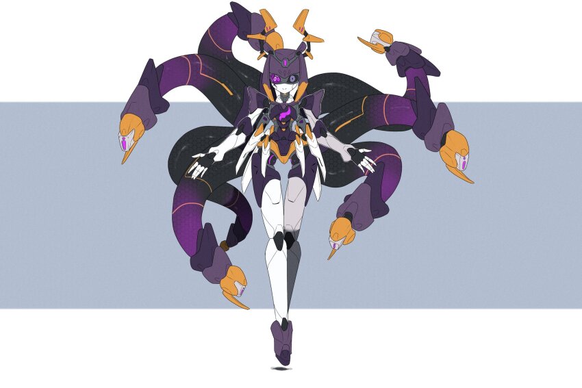 1girl black_dress blue_eyes blunt_bangs deevious_deevi detached_sleeves dress gloves gradient_hair halo highres hololive hololive_english humanoid_robot joints long_hair looking_at_viewer mole mole_under_eye multicolored_hair ninomae_ina&#039;nis ninomae_ina&#039;nis_(1st_costume) orange_hair purple_hair robot robot_girl robot_joints sidelocks smile solo tentacle_hair tentacles very_long_hair virtual_youtuber wings