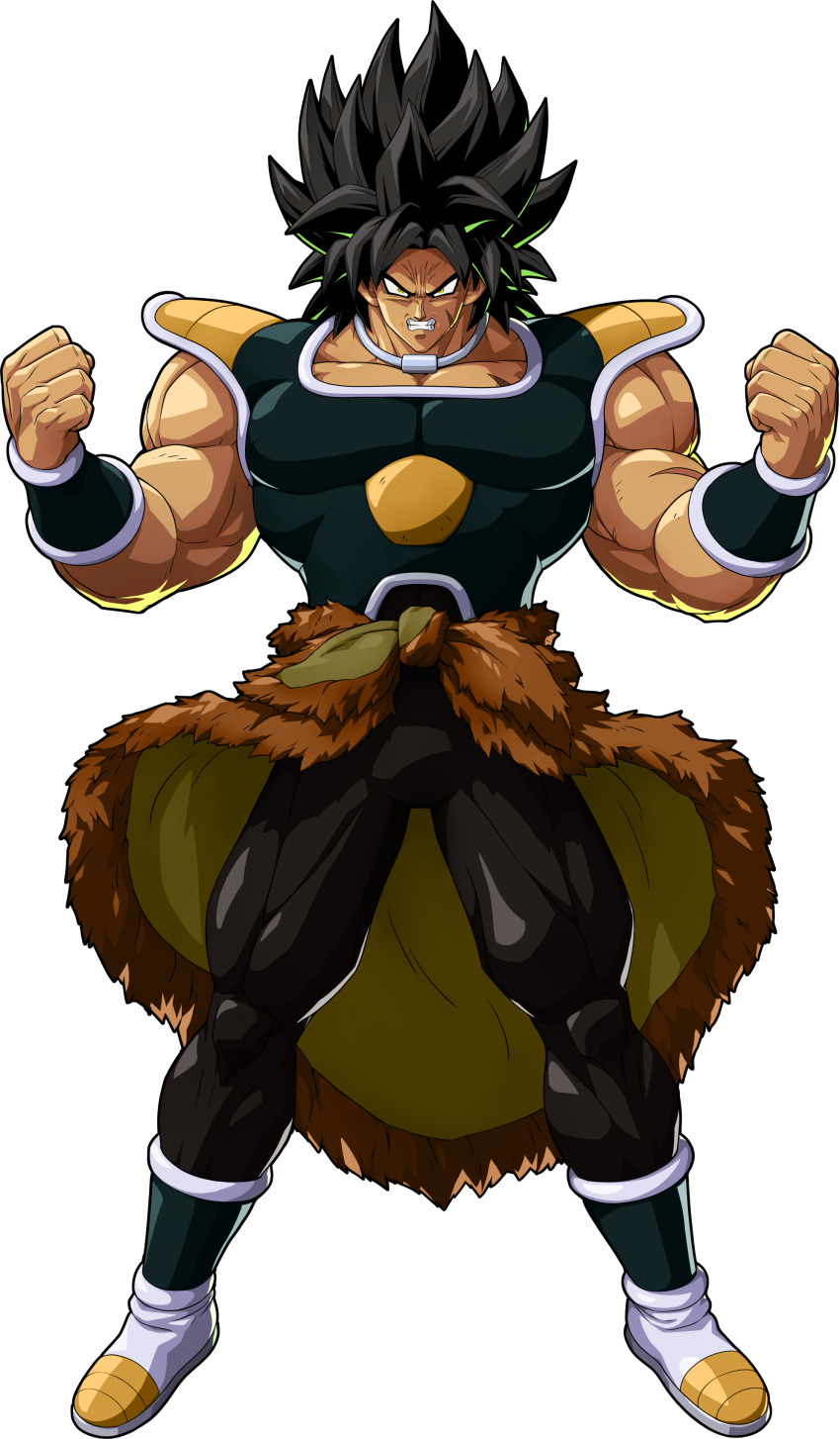 1boy absurdres armor arms_at_sides black_eyes black_hair broly_(dragon_ball_super) dragon_ball dragon_ball_fighterz dragon_ball_super dragon_ball_super_broly expressionless frown highres jewelry looking_away male_focus necklace official_art pants purple_legwear purple_pants recolor scar short_hair simple_background spiked_hair standing upper_body white_background wristband