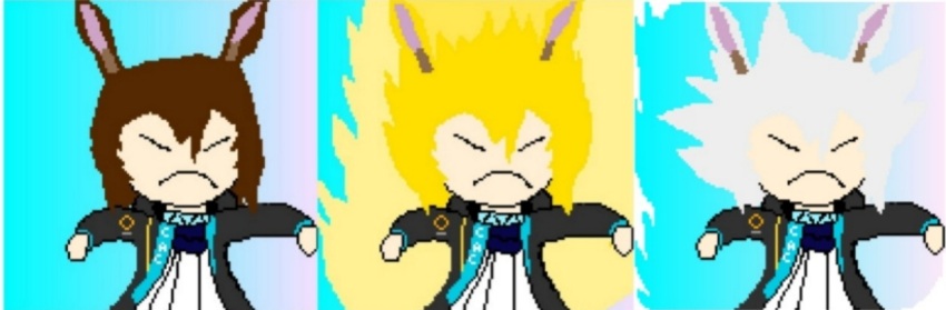 amiya_(arknights) arknights blonde_hair brown_hair dragon_ball dragon_ball_super meme pixel_art rabbit_ears shitpost super_saiyan ultra_instinct white_hair