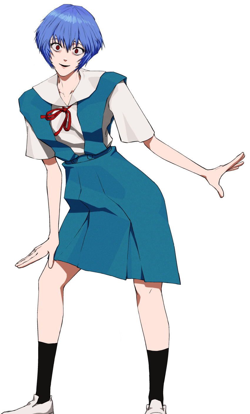 1girl absurdres ayanami_rei black_socks blue_hair closed_mouth commentary dated_commentary english_commentary highres myumui neon_genesis_evangelion red_eyes school_uniform short_hair socks solo tokyo-3_middle_school_uniform transparent_background