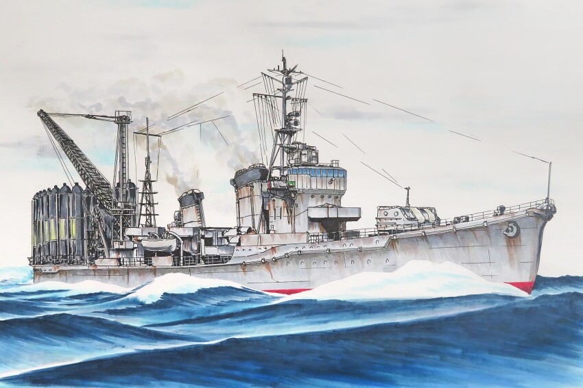 destroyer godzilla_(series) godzilla_minus_one highres imperial_japanese_navy military_vehicle navy ocean outdoors ship smile_(jdsmyoko) toho warship watercraft yukikaze_(destroyer)