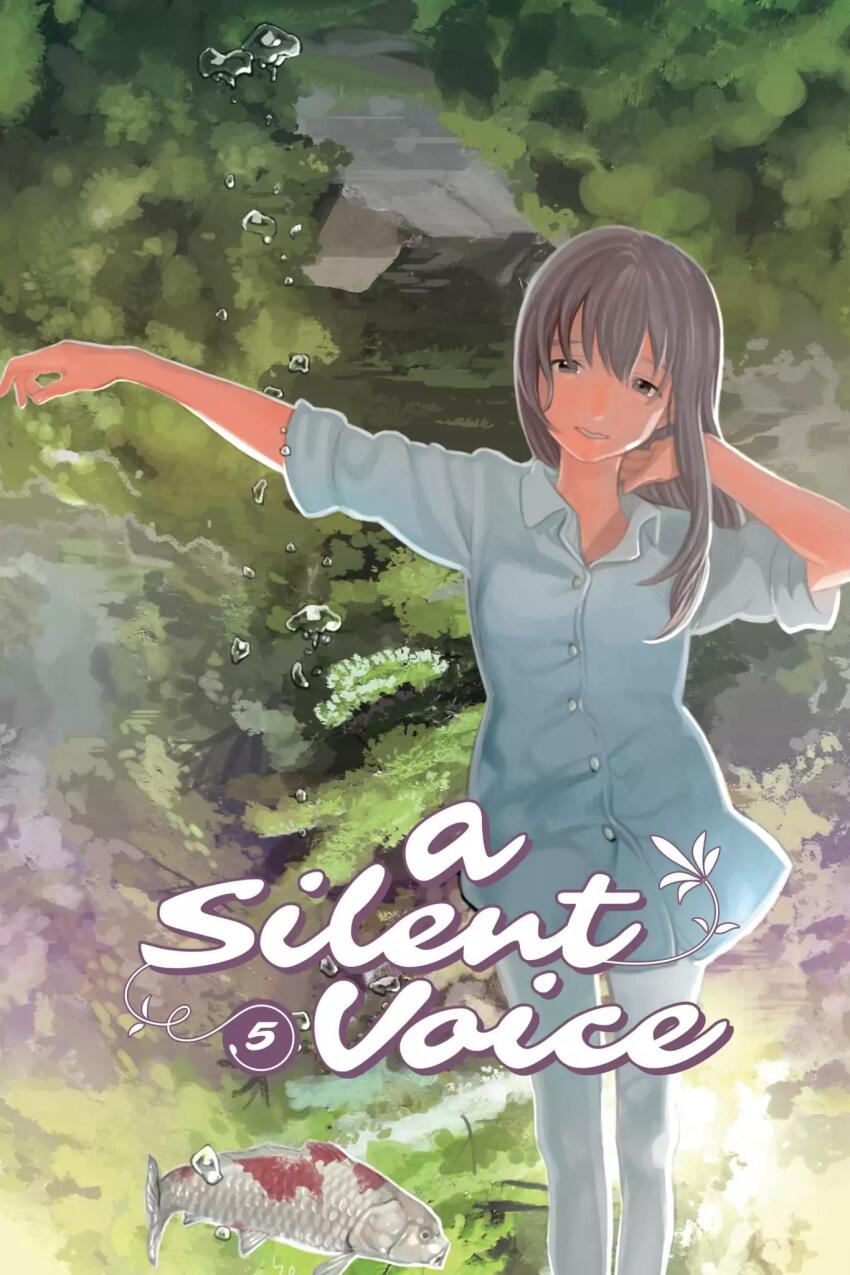 1girl algae backlighting brown_eyes brown_hair bubble copyright_name dress_shirt fish highres koe_no_katachi long_hair looking_at_viewer nishimiya_shouko non-web_source official_art ooima_yoshitoki shirt smile solo underwater water