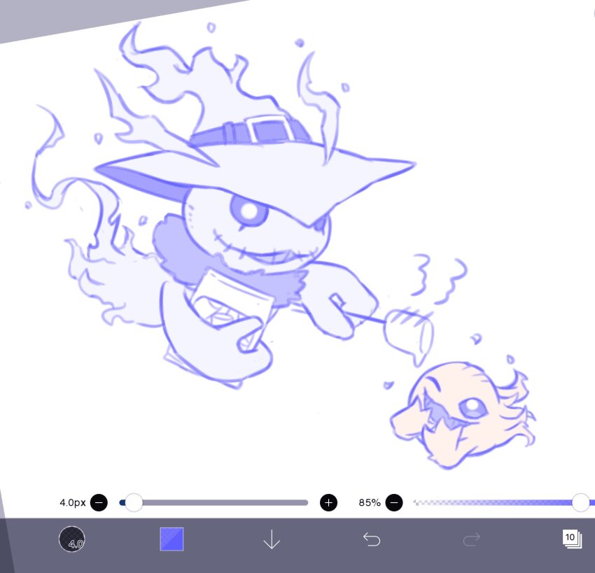 belt digimon digimon_(creature) fang fire ghostmon hat highres one_eye_closed petitmamon smile