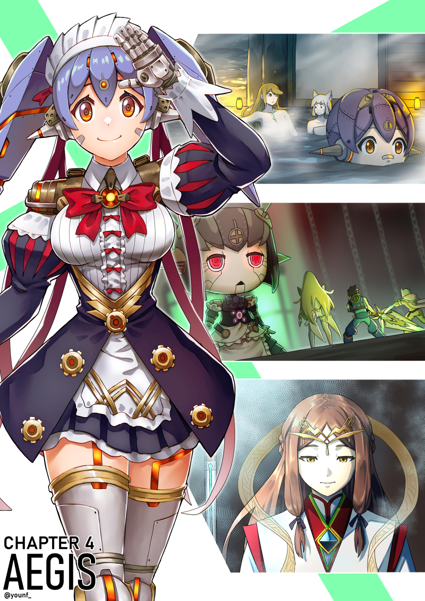 absurdres fan_la_norne highres mechanical_arms mythra_(xenoblade) nia_(xenoblade) poppi_(xenoblade) poppi_alpha_(xenoblade) poppi_qt_(xenoblade) rex_(xenoblade) robot robot_girl xenoblade_chronicles_(series) xenoblade_chronicles_2 you_nf