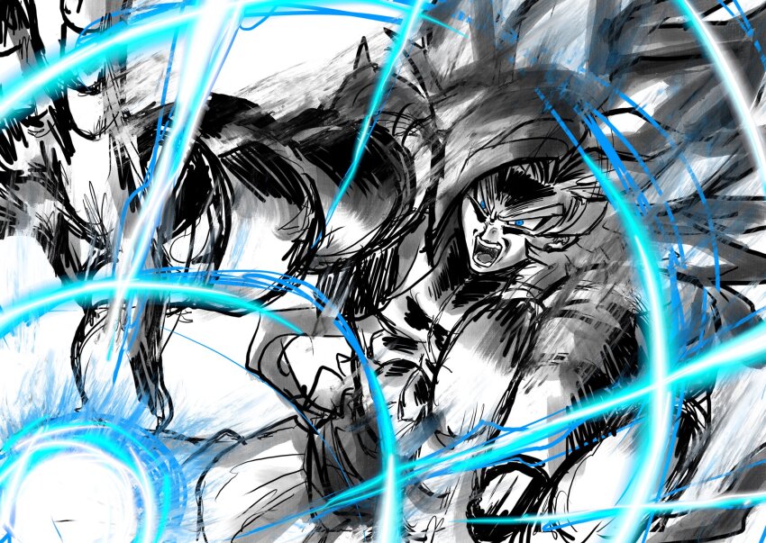 big_bang_kamehameha blue_eyes dragon_ball dragon_ball_gt gogeta highres kamehameha_(dragon_ball) muscular muscular_male red_hair super_saiyan super_saiyan_4 tagme tail
