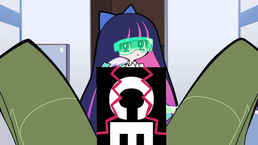 1boy 1girl angel animated animated_gif anime_screenshot blue_eyes bouncing_penis brief_(psg) censored erection orange_hair panty_&amp;_stocking_with_garterbelt panty_(psg) penis penis_awe purple_hair stocking_(psg)