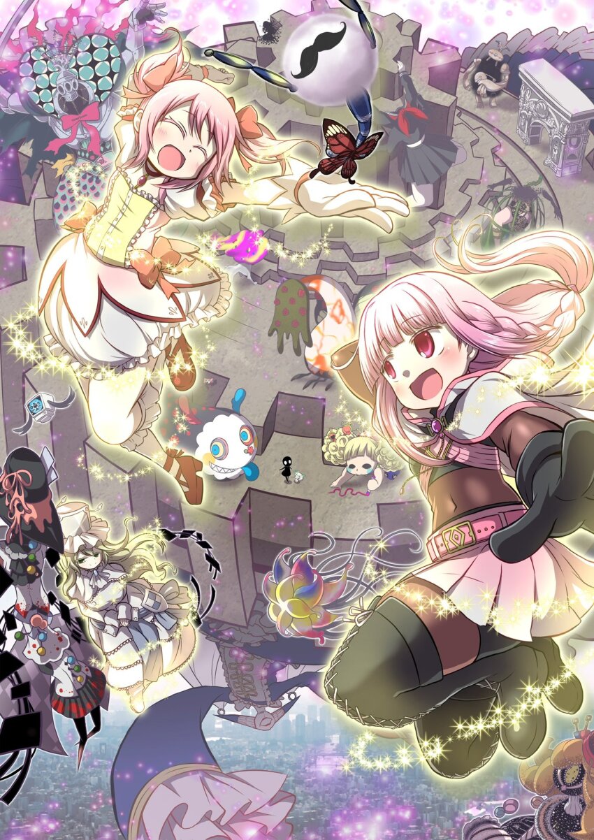 6+girls ^_^ a-q_(madoka_magica) albertine_(madoka_magica) anthony_(madoka_magica) arch arm_behind_head belt belt_buckle birdcage black_boots black_gloves black_serafuku black_shirt black_shorts blonde_hair bodystocking boots bow braid bubble_skirt buckle cage capelet center_frills charlotte_(madoka_magica) chest_jewel choker city cloak closed_eyes colored_eyelashes commentary_request covered_navel crayon creature crop_top cross-laced_shoes day delraich66 dot_nose drawing_(action) dress elsa_maria_(madoka_magica) facial_hair familiar_(madoka_magica) floating floating_clothes floating_hair footwear_bow frilled_dress frilled_headwear frilled_skirt frilled_sleeves frilled_socks frills gem geras gertrud_(madoka_magica) giant giantess gisela_(madoka_magica) gloves gold_buckle green_eyes grey_hat hair_bow half-closed_eyes happy hat high_heels highres holding holding_crayon holding_creature hood hood_down hooded_cloak izabel_(madoka_magica) kaname_madoka kneehighs lace-up_boots latria_(madoka_magica) light_blush light_particles long_hair looking_at_another low-tied_long_hair low_ponytail magia_record:_mahou_shoujo_madoka_magica_gaiden magic magical_girl mahou_shoujo_madoka_magica mahou_shoujo_madoka_magica_(anime) mahou_shoujo_oriko_magica mermaid mikuni_oriko miniskirt monster_girl multiple_girls mustache namae_(magia_exedra) oktavia_von_seckendorff open_mouth outdoors outline outstretched_arms patricia_(madoka_magica) pink_belt pink_brooch pink_dress pink_eyes pink_gemstone pink_hair ponytail puffy_short_sleeves puffy_sleeves pumps purple_dress red_bow red_choker red_shoes roberta_(madoka_magica) school_uniform serafuku shirt shoes short_dress short_hair short_sleeves short_twintails shorts shorts_under_skirt side_braids sitting skirt skirt_under_dress sleeve_cuffs sleeves_past_wrists smile socks solid_oval_eyes sparkle studded_belt suleika_(madoka_magica) tamaki_iroha thigh_boots turtleneck turtleneck_shirt twin_braids twintails uhrmann_(madoka_magica) waist_bow walpurgisnacht_(madoka_magica) white_boots white_capelet white_cloak white_dress white_eyes white_gloves white_skirt white_sleeves white_socks witch_(madoka_magica) yellow_outline zenobia_(madoka_magica)