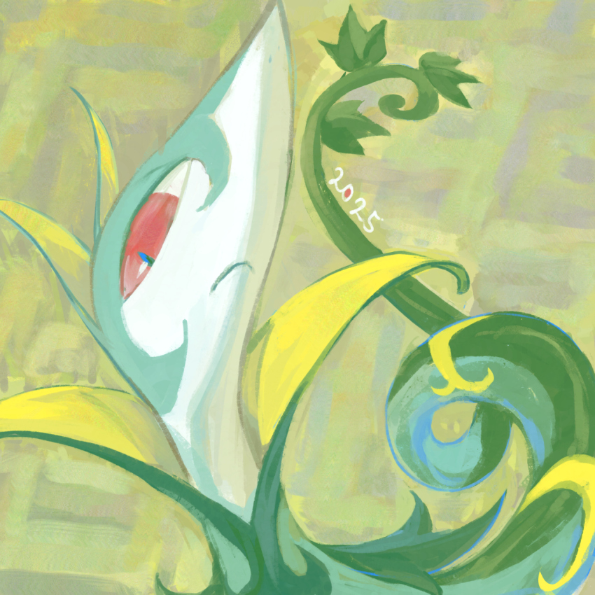 2025 animal_focus closed_mouth commentary frown gen_5_pokemon go-lurk highres looking_down nintendo no_humans pokemon pokemon_(creature) red_eyes serperior snake solo