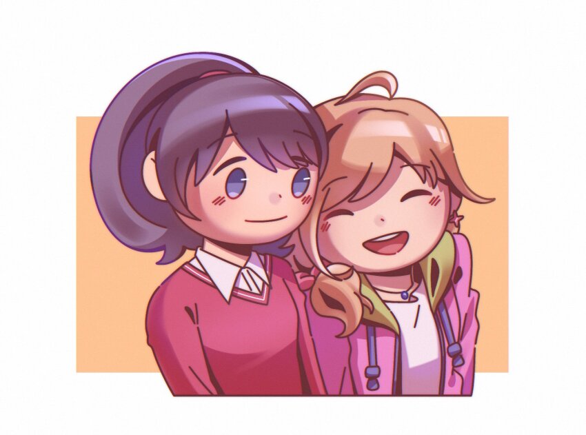 2girls digimon digimon_survive happy kimishima_saki multiple_girls open_mouth shibuya_aoi smile