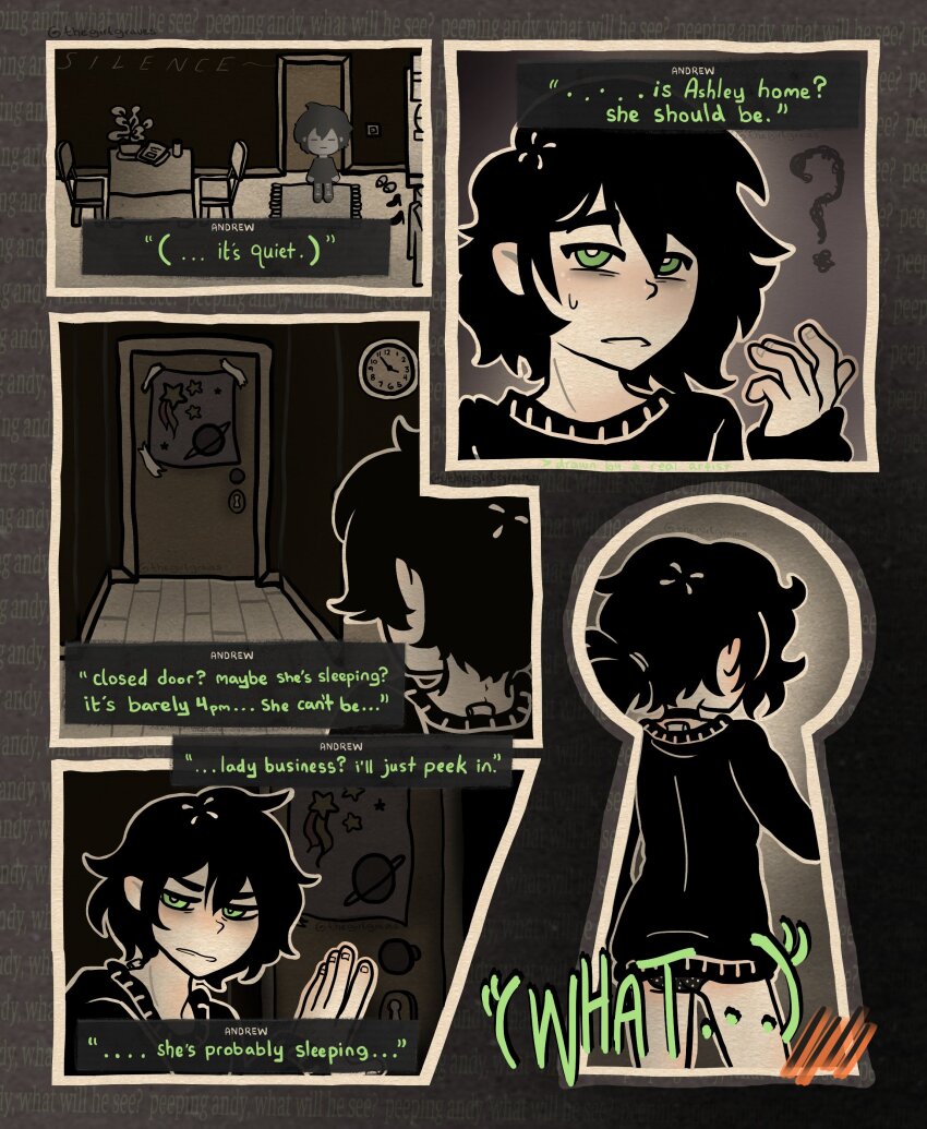 andrew_graves ashley_graves black_hair black_shirt bottomless brother_and_sister choker green_eyes pink_eyes shirt short_hair siblings the_coffin_of_andy_and_leyley underwear