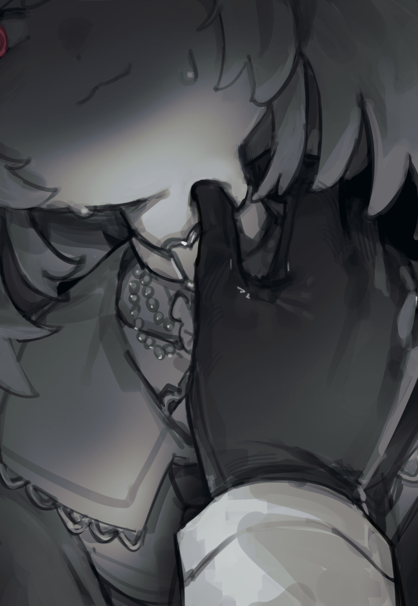 1girl 1other absurdres choker gloves highres indie_virtual_youtuber looking_to_the_side maplesights nemimi_yane sweat virtual_youtuber
