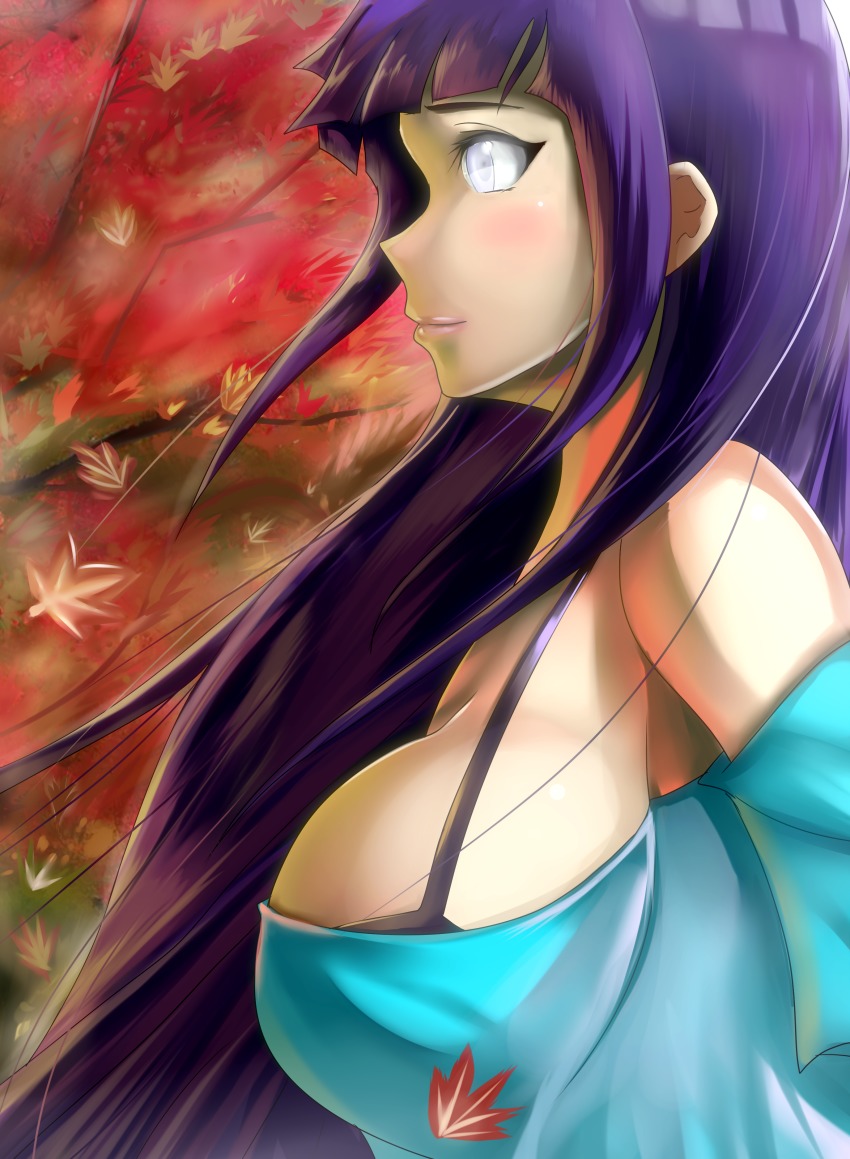 1girl absurdres bare_shoulders breasts female_focus highres hyuuga_hinata large_breasts long_hair naruto naruto_(series) purple_eyes purple_hair sakuama sideboob smile solo upper_body