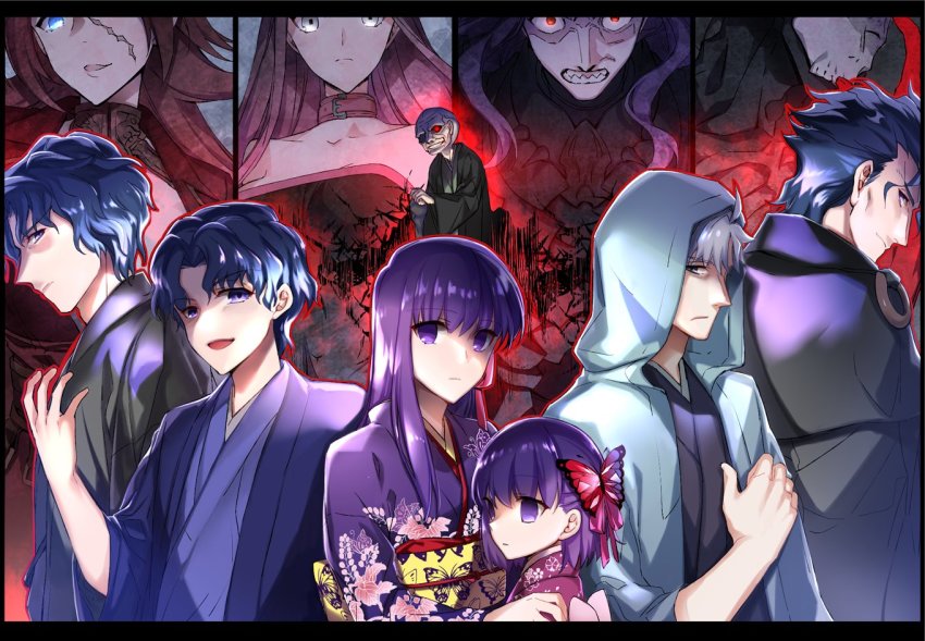 4girls 6+boys aged_down berserker_(fate/zero) blue_eyes blue_hair brother_and_sister brothers capelet child dual_persona fate/extra fate/stay_night fate/zero fate_(series) father_and_son francis_drake_(fate) hair_ribbon hassan_of_the_cursed_arm_(fate) jacket japanese_clothes kimono long_hair matou_byakuya matou_kariya matou_sakura matou_sakura_(fate/zero) matou_shinji matou_zouken medusa_(fate) medusa_(rider)_(fate) multiple_boys multiple_girls old old_man purple_eyes purple_hair red_ribbon ribbon short_hair siblings smile spoilers square_pupils time_paradox uncle_and_niece wavy_hair white_hair ycco_(estrella)