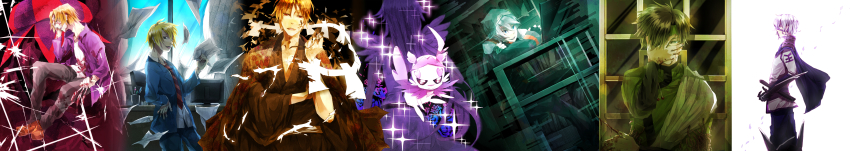 10s 6+boys absurdres bad_id bad_pixiv_id blonde_hair cho_hakkai cologne_(heartcatch_precure!) danshi_koukousei_no_nichijou fate/zero fate_(series) heartcatch_precure! highres hu-sen777 ishida_akira_(voice_actor) keroro_gunsou long_image male_focus multiple_boys mutsumi_saburo natori_shuichi natsume_yuujinchou necktie precure president_(danshi_koukousei) saiyuki sengoku_basara striped_necktie striped_neckwear takenaka_hanbee_(sengoku_basara) takenaka_hanbei uryuu_ryuunosuke voice_actor_connection white_hair wide_image
