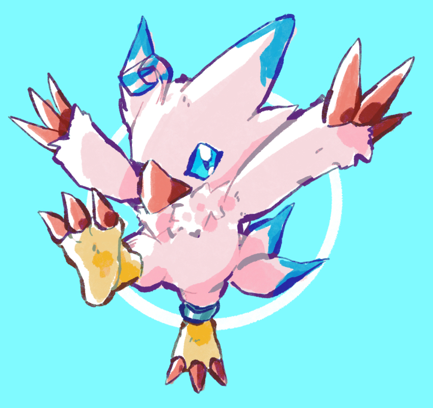 blue_background blue_eyes claws digimon digimon_(creature) feathers highres no_humans peegeray piyomon solo wings