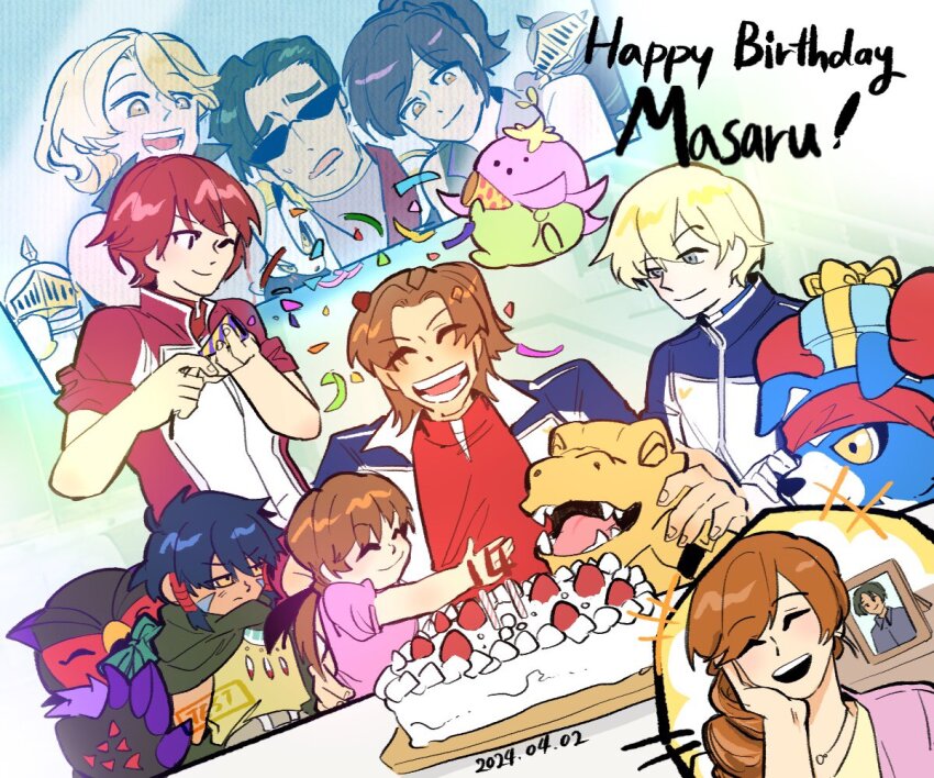 agumon_(digimon_savers) bird daimon_chika daimon_masaru_(digimon_savers) daimon_sayuri daimon_suguru digimon digimon_(creature) digimon_savers dog falcomon_(digimon_savers) fujieda_yoshino gaomon kudamon_(digimon_savers) kurosaki_miki lalamon leaf noguchi_ikuto open_mouth pawnchessmon_(black) pawnchessmon_(white) petals pink_eyes pink_hair plant reptile shirakawa_megumi short_hair thoma_h._norstein yushima_hiroshi