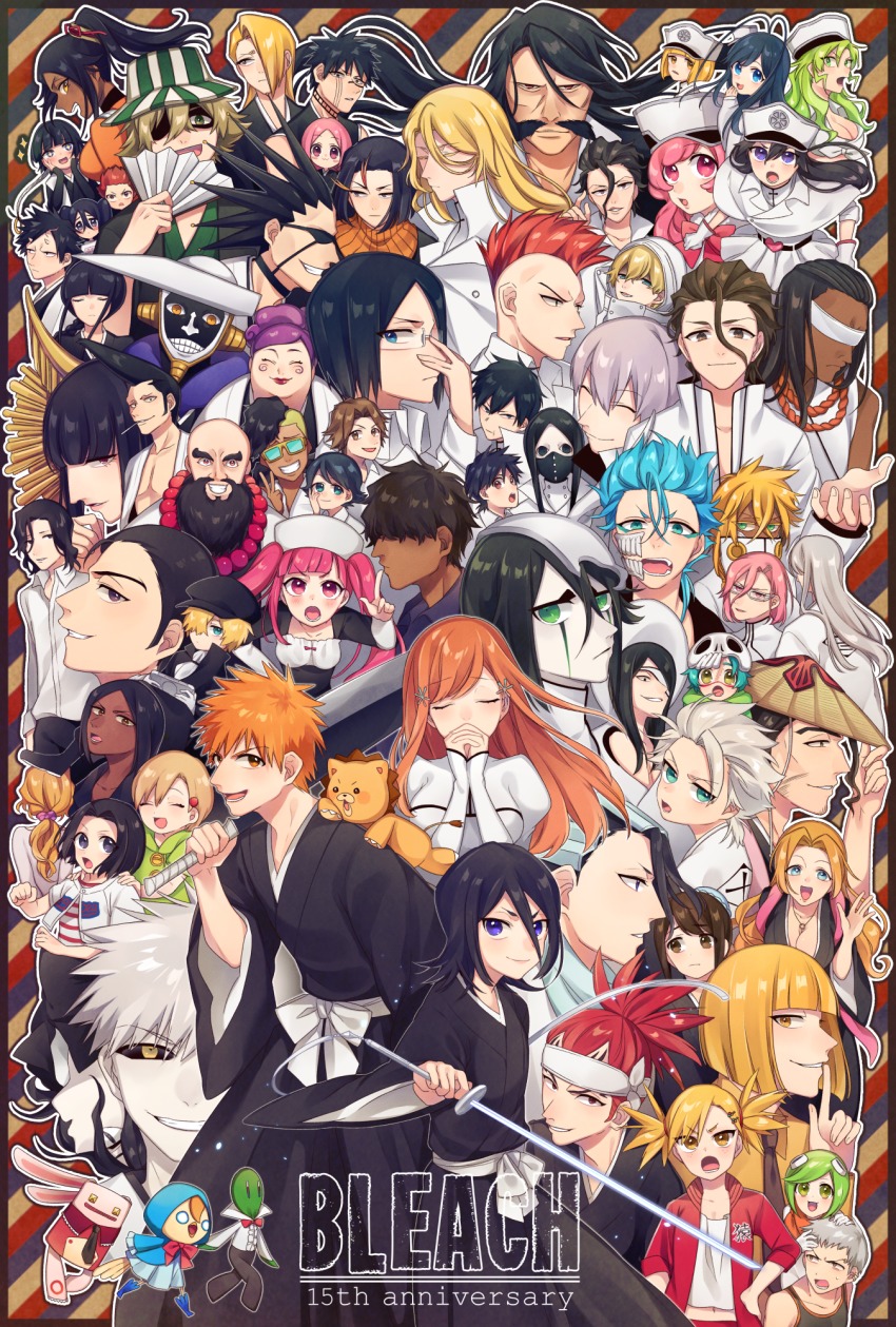 6+boys 6+girls abarai_renji adjusting_eyewear aizen_sousuke akon angry anniversary antenna_hair aqua_eyes arrancar as_nodt asymmetrical_hair ayasegawa_yumichika bad_id bad_pixiv_id bambietta_basterbine beanie black_hair black_kimono black_sclera bleach bleach:_sennen_kessen-hen blouse blunt_bangs bob_cut breasts candice_catnipp cleavage collared_shirt colored_sclera copyright_name dark-skinned_male dark_skin facial_mark giselle_gewelle green_eyes gremmy_thoumeaux grimmjow_jaegerjaquez hair_between_eyes hair_intakes hanakari_jinta hand_fan haori hat highres hinamori_momo hirako_shinji hisagi_shuuhei hitsugaya_toushirou holding holding_sword holding_weapon hollow_ichigo ichimaru_gin inoue_orihime japanese_clothes kimono kon_(bleach) kuchiki_byakuya kuchiki_rukia kurosaki_ichigo kurosaki_karin kurosaki_masaki kurosaki_yuzu kurotsuchi_mayuri kurotsuchi_nemu kuroudo kusajishi_yachiru kyouraku_shunsui large_breasts liltotto_lamperd long_hair looking_at_viewer matsumoto_rangiku mebuti meninas_mcallon military military_hat military_uniform mohawk multiple_boys multiple_girls nelliel_tu_odelschwanck nnoitra_gilga noba_(bleach) number_tattoo open_mouth orange_hair paper_fan peaked_cap pink_hair pointy_hair ponytail purple_hair quincy_(bleach) ririn sarugaki_hiyori scar shihouin_yoruichi shinigami shirt short_hair sleeves_rolled_up sparkle spiked_hair striped_clothes striped_shirt sui-feng swept_bangs sword szayelaporro_granz taichou_haori tattoo tier_harribel tousen_kaname tsumugiya_ururu ukitake_juushirou ulquiorra_cifer v-shaped_eyebrows wandenreich weapon white_hair white_hat white_shirt zaraki_kenpachi