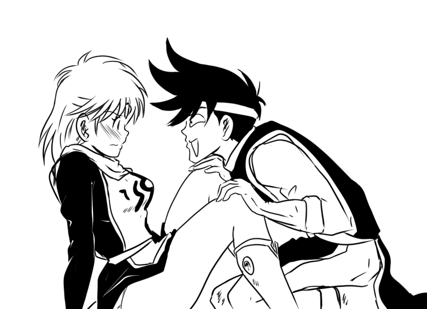 1boy 1girl blush breasts dragon_quest dragon_quest_dai_no_daibouken grin las_aventuras_de_fly leg_grab legs maam pop_(dragon_quest_dai_no_daibouken) smile square_enix tagme