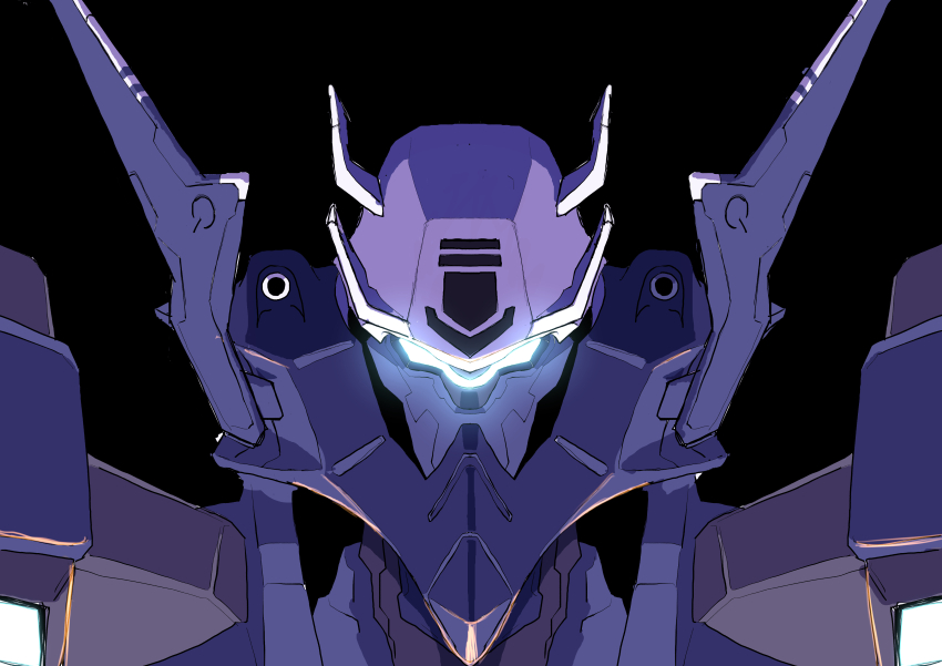 absurdres assault_visor black_background glowing highres legna1113 mecha mecha_focus muv-luv muv-luv_alternative muv-luv_total_eclipse no_humans portrait robot science_fiction straight-on tactical_surface_fighter xfj-01a_shiranui