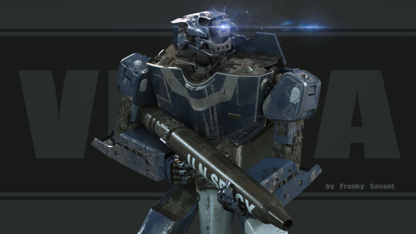 character_name choujikuu_yousai_macross commentary damaged dirty english_commentary frank glowing glowing_eye gunpod highres lens_flare machinery macross maximilian_jenius mecha realistic redesign robot robotech roundel science_fiction signature u.n._spacy upper_body variable_fighter vf-1 vf-1a