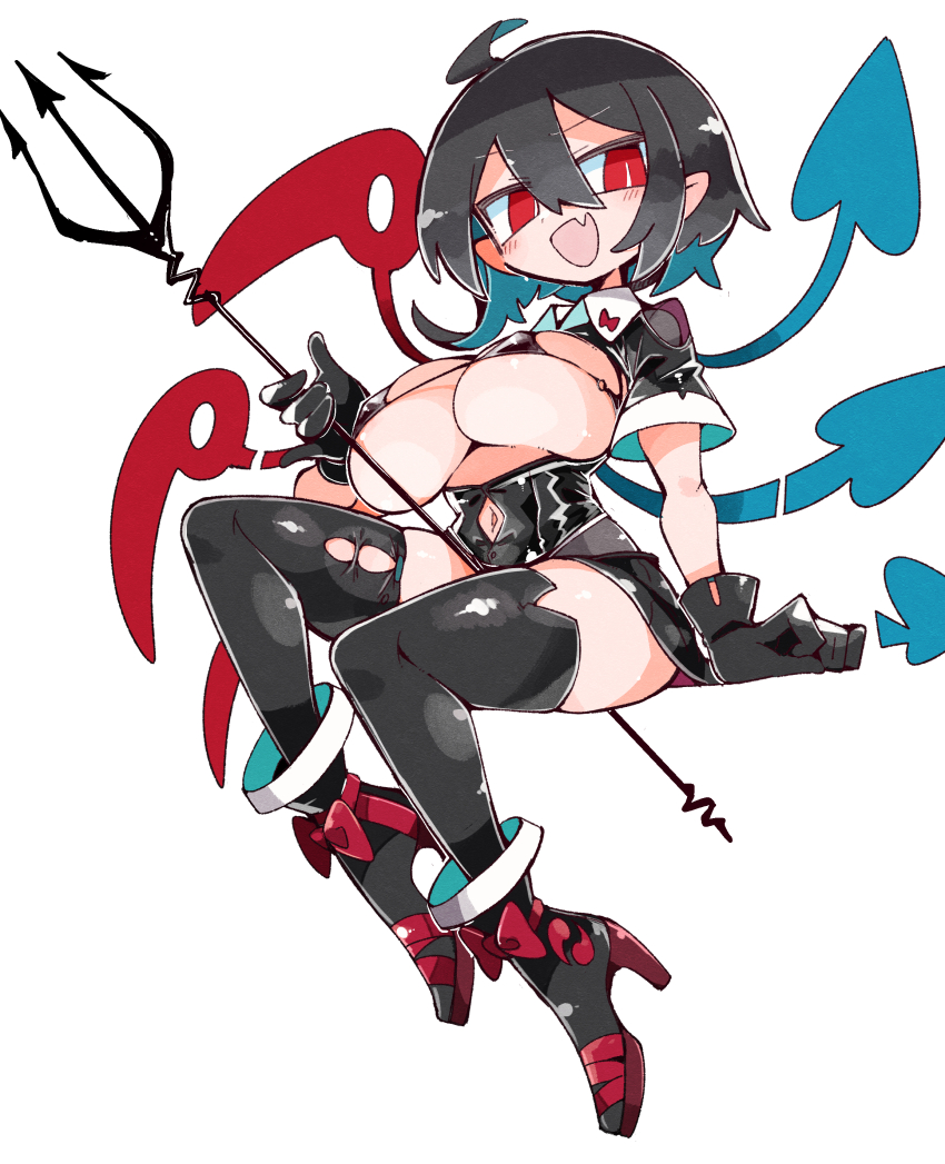 1girl absurdres black_hair breasts highres houjuu_nue large_breasts massakasama red_eyes simple_background solo touhou white_background