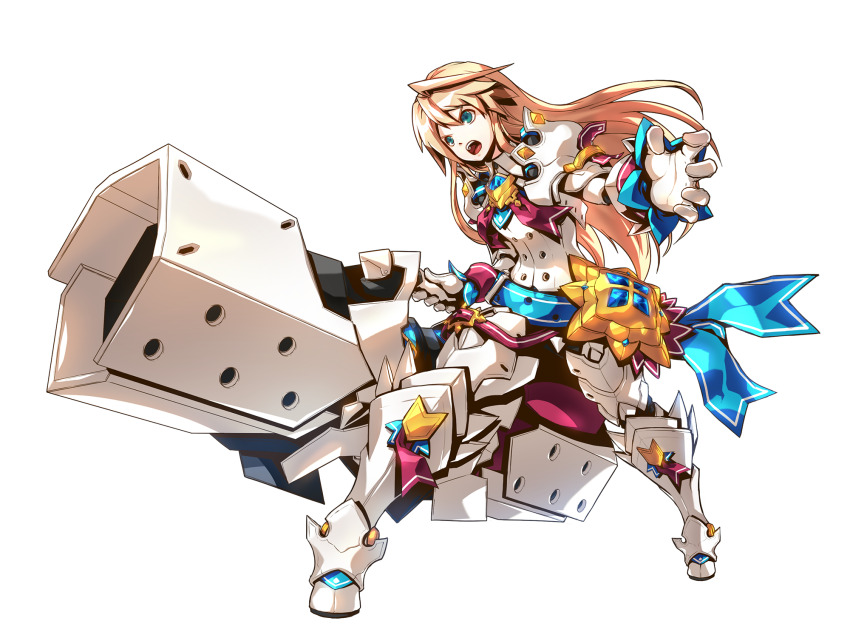 1boy aqua_eyes armor armored_boots artist_request belt blonde_hair blue_belt blue_ribbon boots bow bowtie chung_seiker determined elsword fighting_stance floating_clothes full_armor full_body game_cg gloves hair_between_eyes highres holding_cannon huge_weapon knee_boots legs_apart long_hair long_sidelocks looking_ahead male_focus official_art open_mouth palms pink_bow pink_bowtie ribbon second-party_source sidelocks solo spiked_hair standing tareme teeth transparent_background upper_teeth_only v-shaped_eyebrows waist_bow waist_ribbon weapon white_boots white_gloves
