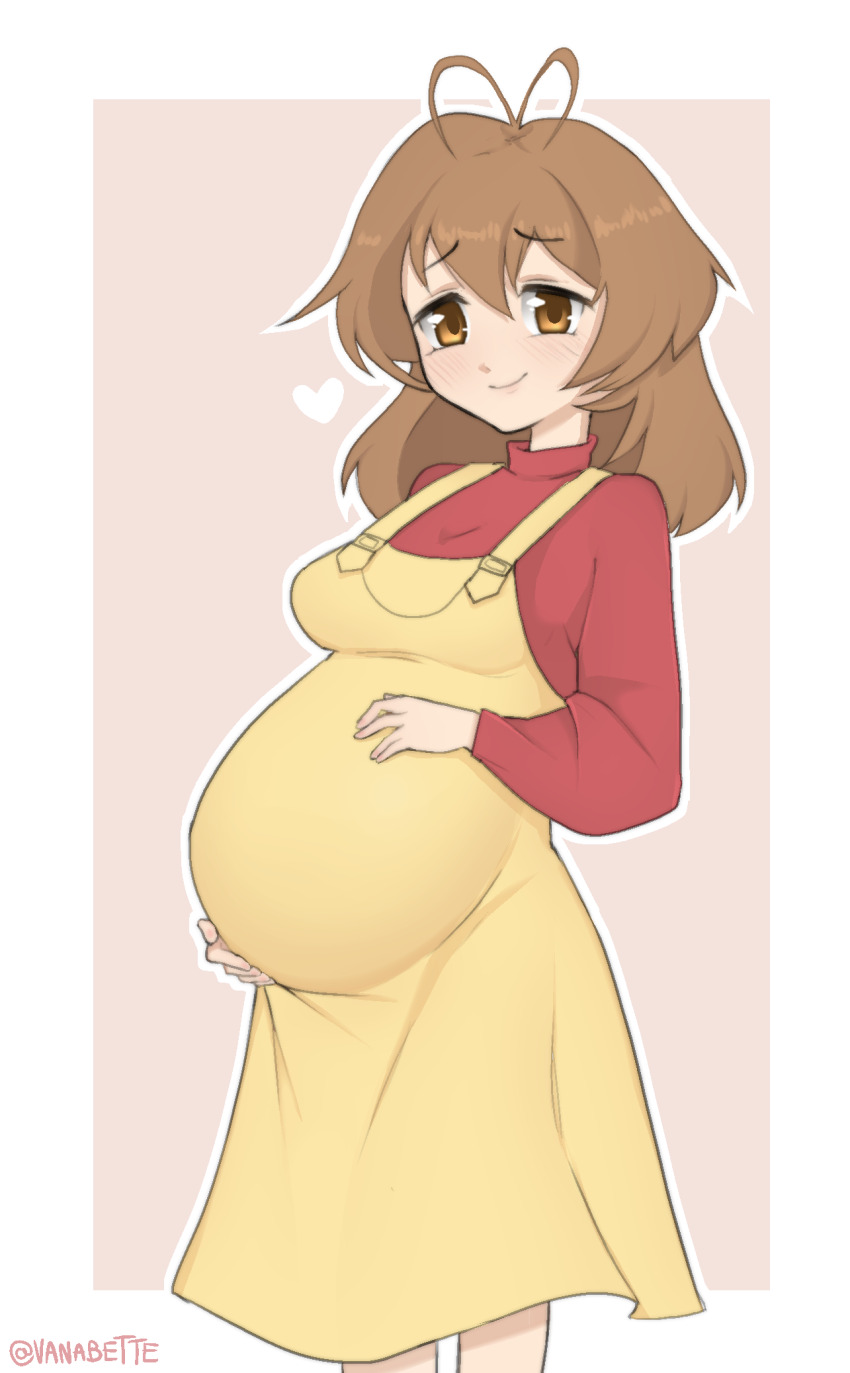 1girl brown_hair clannad dress furukawa_nagisa highres pregnant vanabette yellow_dress