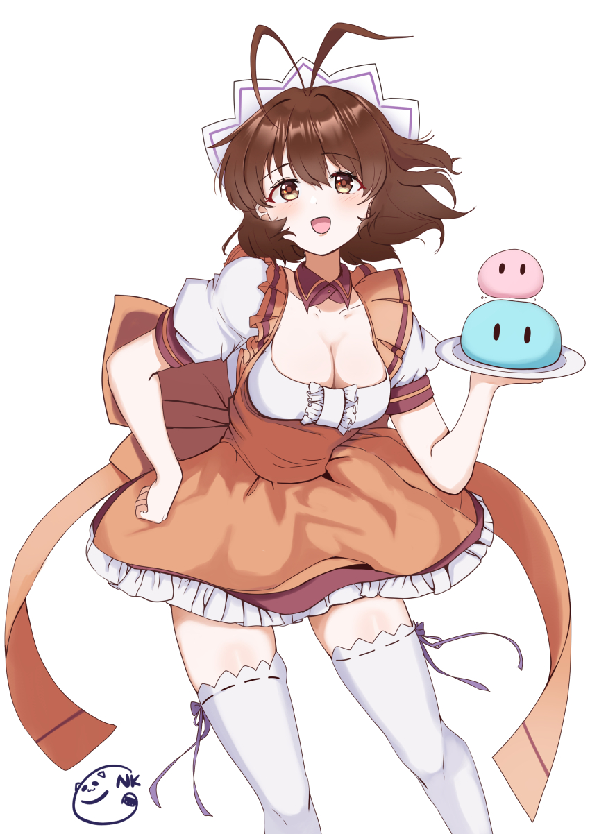 1girl absurdres breasts brown_hair clannad cleavage furukawa_nagisa highres tray waitress