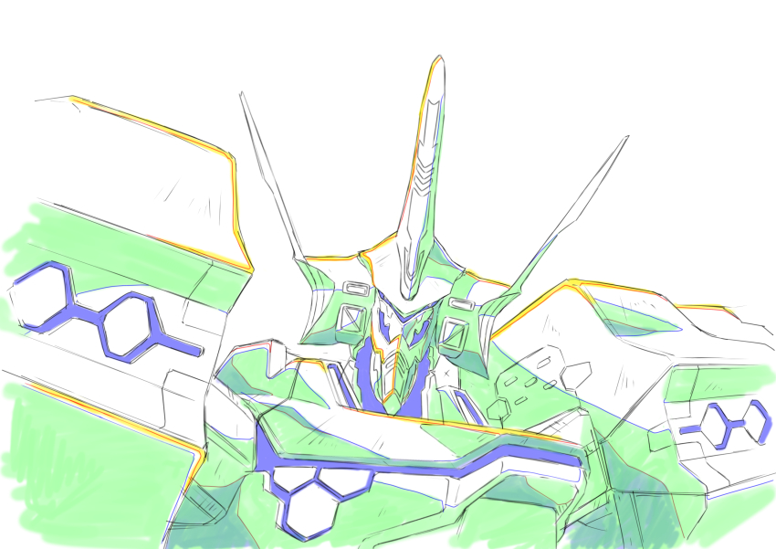 color_trace head_tilt highres looking_at_viewer mecha muv-luv muv-luv_alternative muv-luv_total_eclipse no_humans official_art portrait production_art robot science_fiction solo tactical_surface_fighter taiga_hiroyuki type_00_takemikazuchi white_background