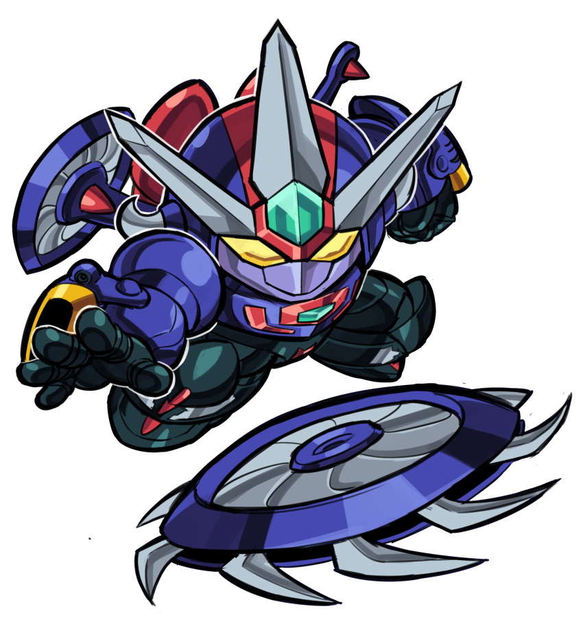 chibi commentary english_commentary getter_go getter_robo getter_robo_go highres looking_ahead mecha mecha_focus no_humans open_hand pillar_buster robot science_fiction simple_background super_robot v-fin white_background yellow_eyes