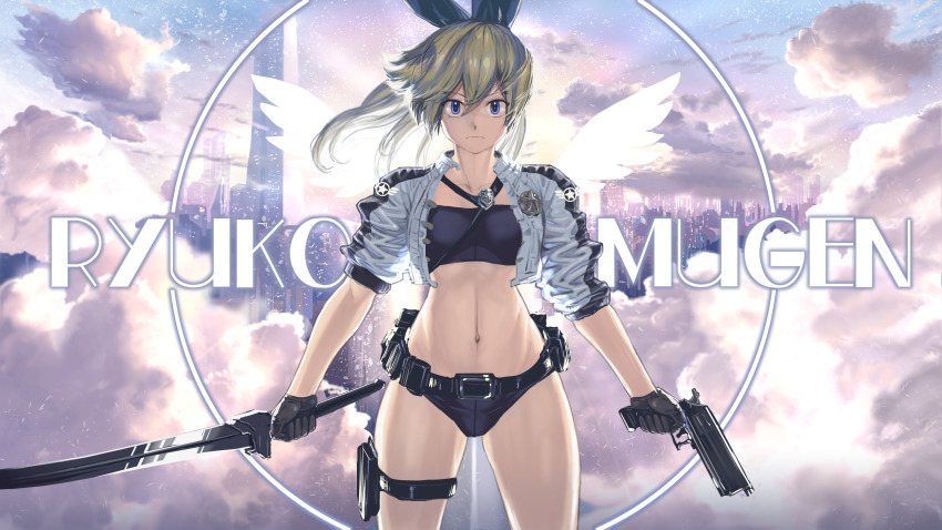 1girl blue_eyes highres m.u.g.e.n oggy_(oggyoggy) original ryuko_(oggyoggy) solo tagme weapons