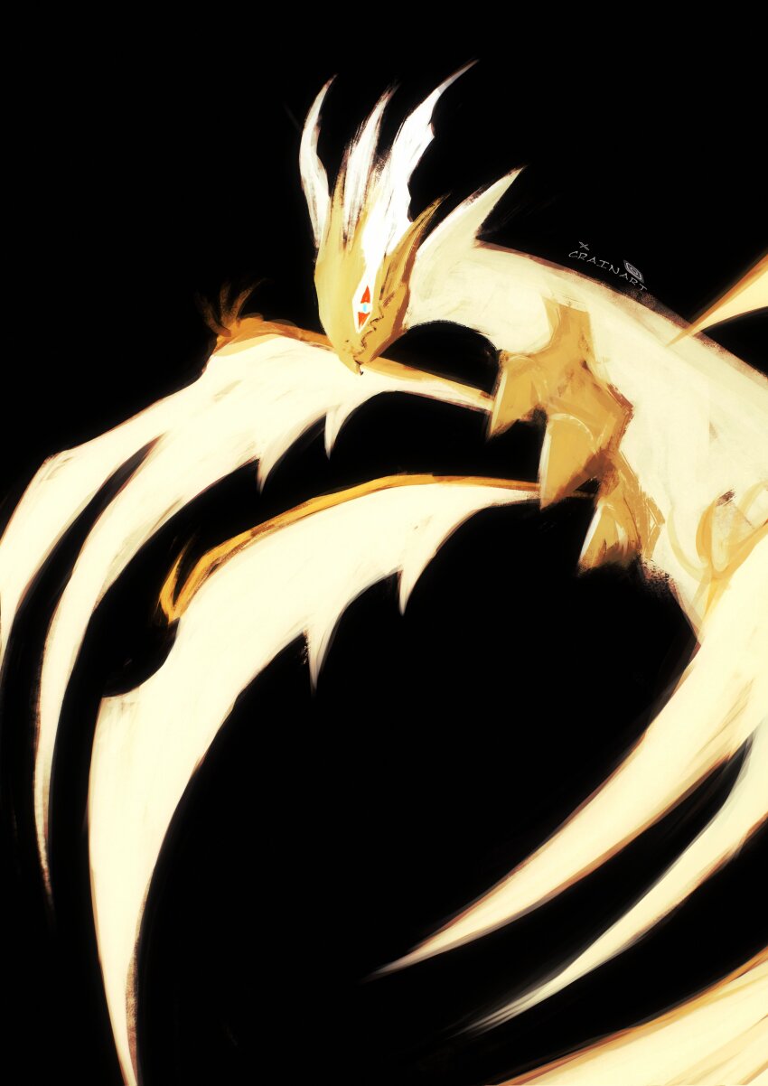 absurdres black_background closed_mouth colored_sclera commentary crain1art dragon_horns english_commentary gen_7_pokemon highres horns legendary_pokemon multiple_wings necrozma necrozma_(ultra) nintendo no_humans pokemon pokemon_(creature) pokemon_focus red_sclera simple_background wings