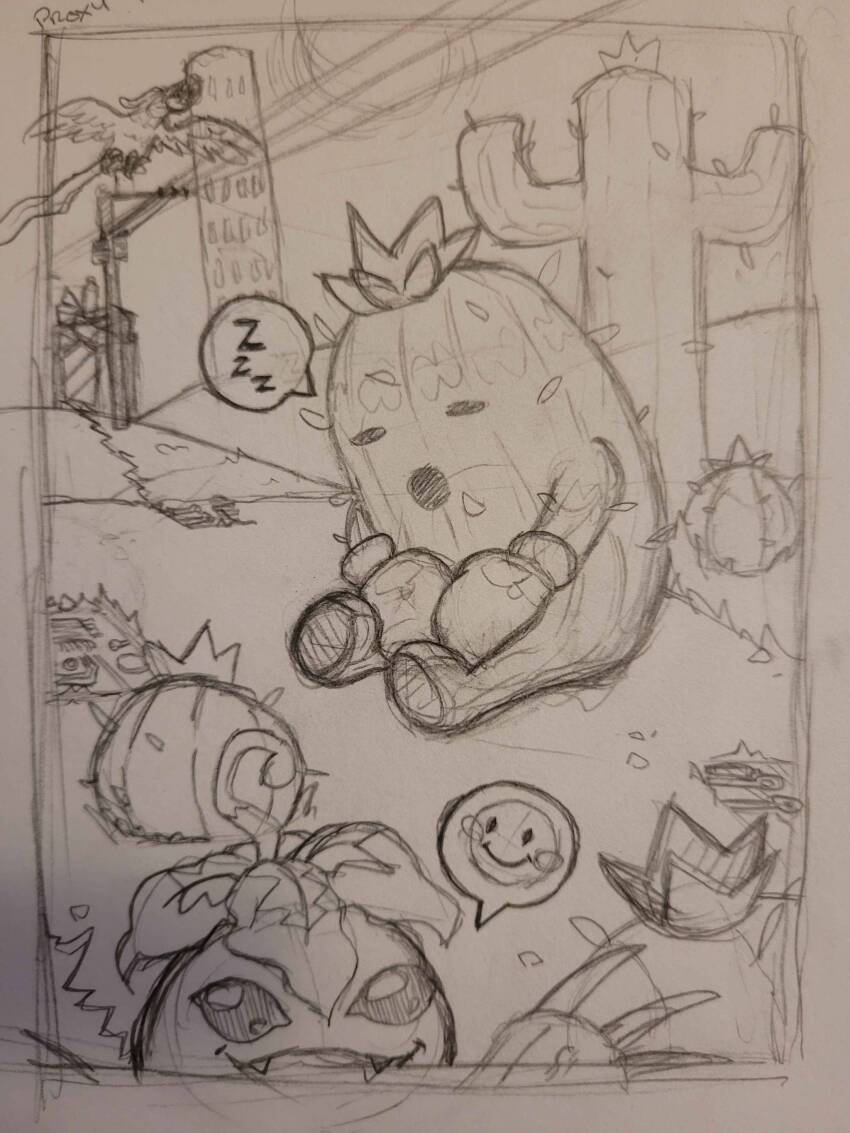 absurdres birdramon boxing_gloves cactus digimon digimon_(creature) flower highres monster_girl palmon petals plant plant_girl sharp_teeth spines teeth togemon