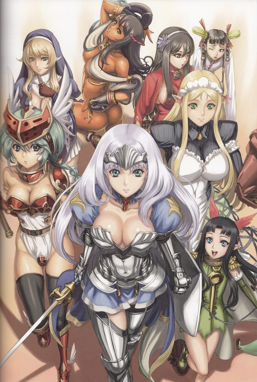 10s 6+girls absurdres annelotte annelotte_(queen&#039;s_blade) armor armored_dress ass bikini_armor black_hair blue_eyes braid breasts china_dress chinese_clothes cleavage curvy dark-skinned_female dark_skin dress eiwa elbow_gloves freckles gloves green_eyes green_hair highleg highleg_leotard highres holding holding_sword holding_weapon knight_princess_annelotte large_breasts leotard long_hair luna_luna_(queen&#039;s_blade) mirim multiple_girls navel pointy_ears purple_hair queen&#039;s_blade queen&#039;s_blade_rebellion red_eyes revealing_clothes sainyang_(queen&#039;s_blade) shiny_skin siblings sigui_(queen&#039;s_blade) sisters sword tarnyang_(queen&#039;s_blade) thighhighs twin_braids twins underboob vante weapon white_leotard wide_hips yuit_(queen&#039;s_blade)