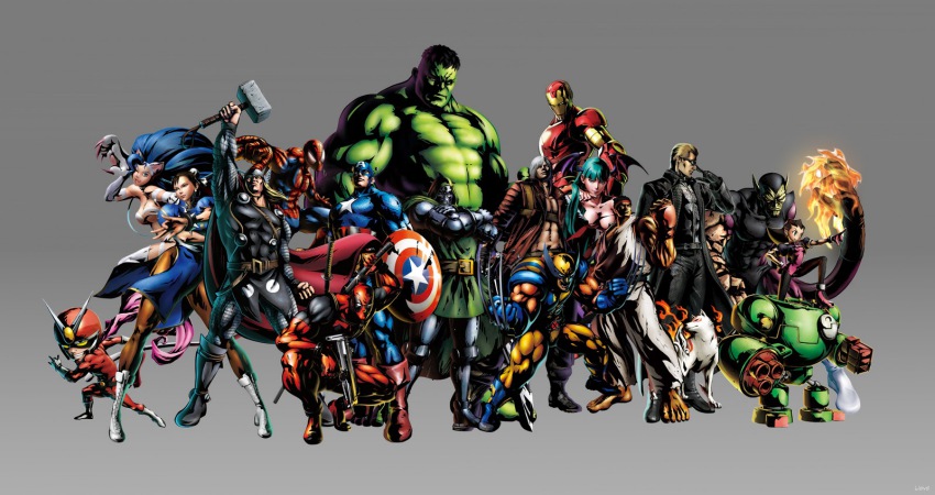 00s albert_wesker amaterasu_(ookami) capcom captain_america chris_redfield chun-li crossover dante_(devil_may_cry) deadpool deadpool_(series) devil_may_cry_(series) doctor_doom felicia_(darkstalkers) headband highres hulk iron_man marvel marvel_vs._capcom marvel_vs._capcom_3 morrigan_aensland ryu_(street_fighter) spider-man steve_rogers street_fighter sunglasses super-skrull darkstalkers viewtiful_joe viewtiful_joe_(character) wolverine_(x-men)