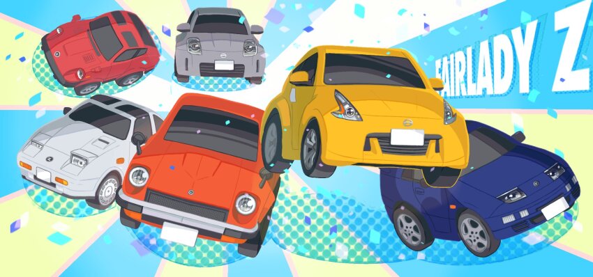 car chibi confetti datsun datsun_240z datsun_260z highres itsuki_gen motor_vehicle nissan nissan_300zx nissan_300zx_(z31) nissan_300zx_(z32) nissan_350z nissan_370z nissan_fairlady_z no_humans original shadow sports_car vehicle_focus vehicle_name