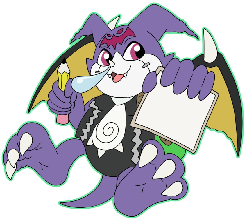 digimon digimon_(creature) fangs highres mark_of_evil petitmamon pink_eyes wings