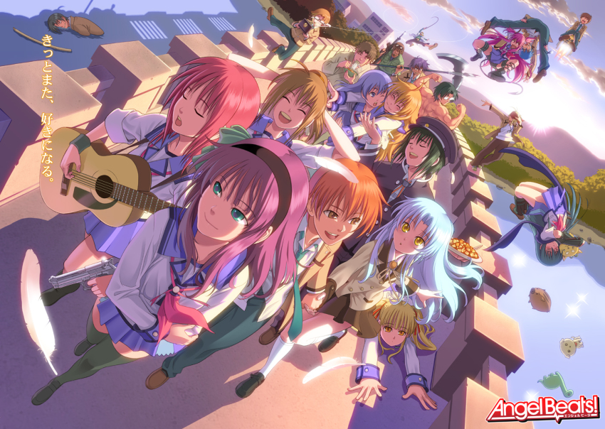 00s 10s 6+boys 6+girls acoustic_guitar air_(visual_novel) angel_beats! botan_(clannad) bracelet bridge char_(angel_beats!) clannad closed_eyes dinosaur dutch_angle everyone feathers fishing_line food fujimaki_(angel_beats!) guitar gun halberd hinata_hideki hisako_(angel_beats!) instrument irie_miyuki iwasawa_masami jewelry mapo_tofu matsushita_(angel_beats!) multiple_boys multiple_girls nakamura_yuri naoi_ayato necktie noda_(angel_beats!) noodles ooyama_(angel_beats!) otonashi_yuzuru pairan perspective piledriver_(sex) polearm potato_(air) ramen rocket saitou_(angel_beats!) school_uniform sekine_shiori shiina_(angel_beats!) shirasaya sleeves_rolled_up stuffed_animal stuffed_toy sunrise suplex sword takamatsu_(angel_beats!) takeyama_(angel_beats!) tenshi_(angel_beats!) thighhighs tk_(angel_beats!) translation_request weapon yui_(angel_beats!) yusa_(angel_beats!) yusacan