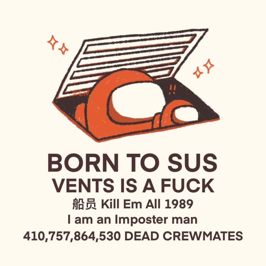 ! !! 2others among_us born_to_die_world_is_a_fuck_(meme) buttercreamren chinese_text crewmate_(among_us) english_text engrish_text meme mixed-language_text multiple_others other_focus profanity ranguage red_(among_us) simple_background sketch spacesuit sparkle text_focus translation_request upper_body ventilation_shaft white_background
